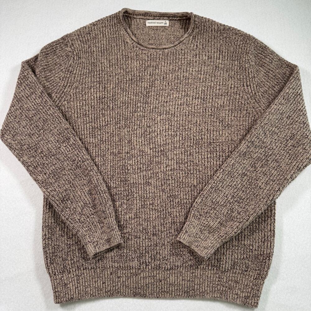 Mutual‎ Weave heavy weight brown knit crewneck pullover sweater men’s XL